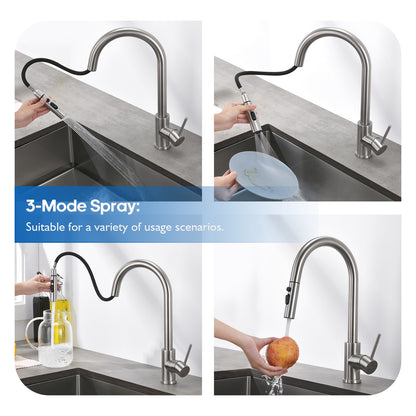 Decaura Kitchen Sink Mixer Tap Pull Out Brushed Nickel 3-Mode Spray Swivel