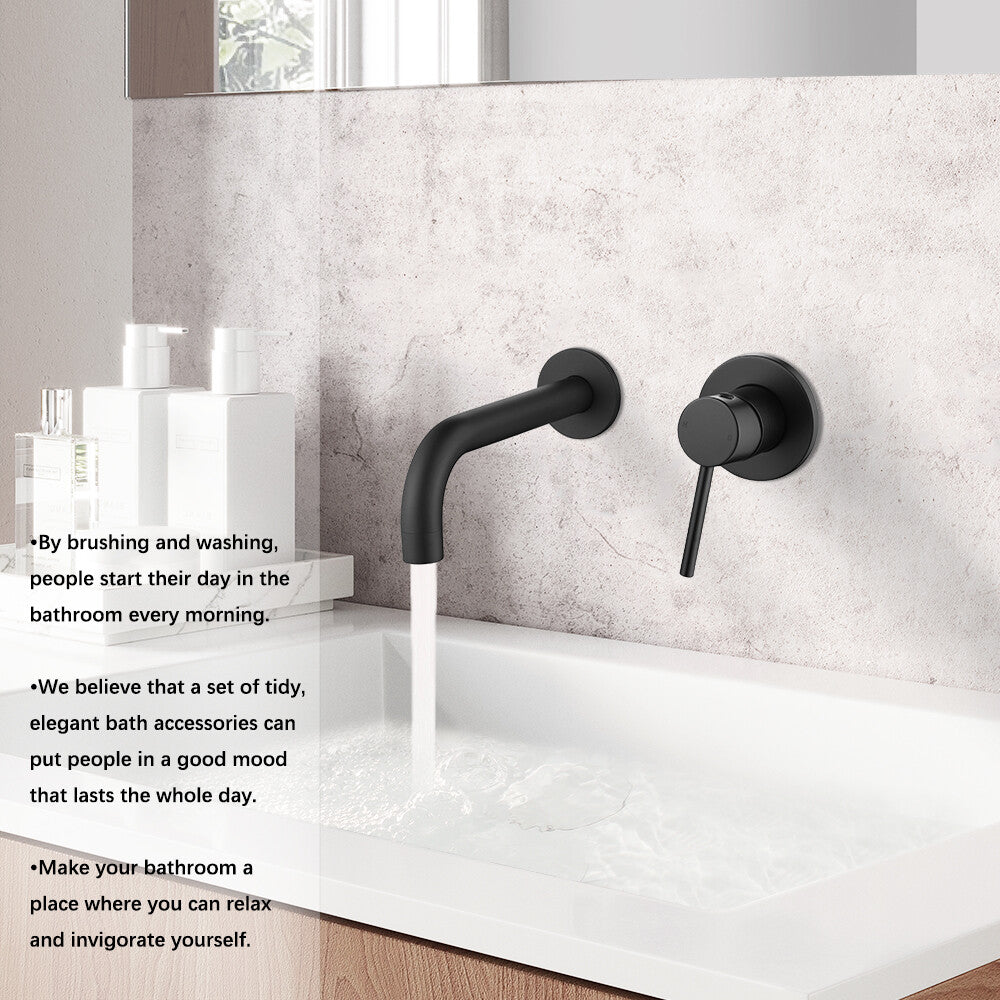 Decaura Basin Taps and Water Spout Set Bath Tub Spouts Outlet Wall Mount Black