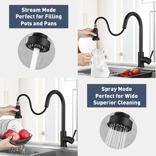Decaura kitchen sink mixer tap pull out taps matte black brass faucet laundry