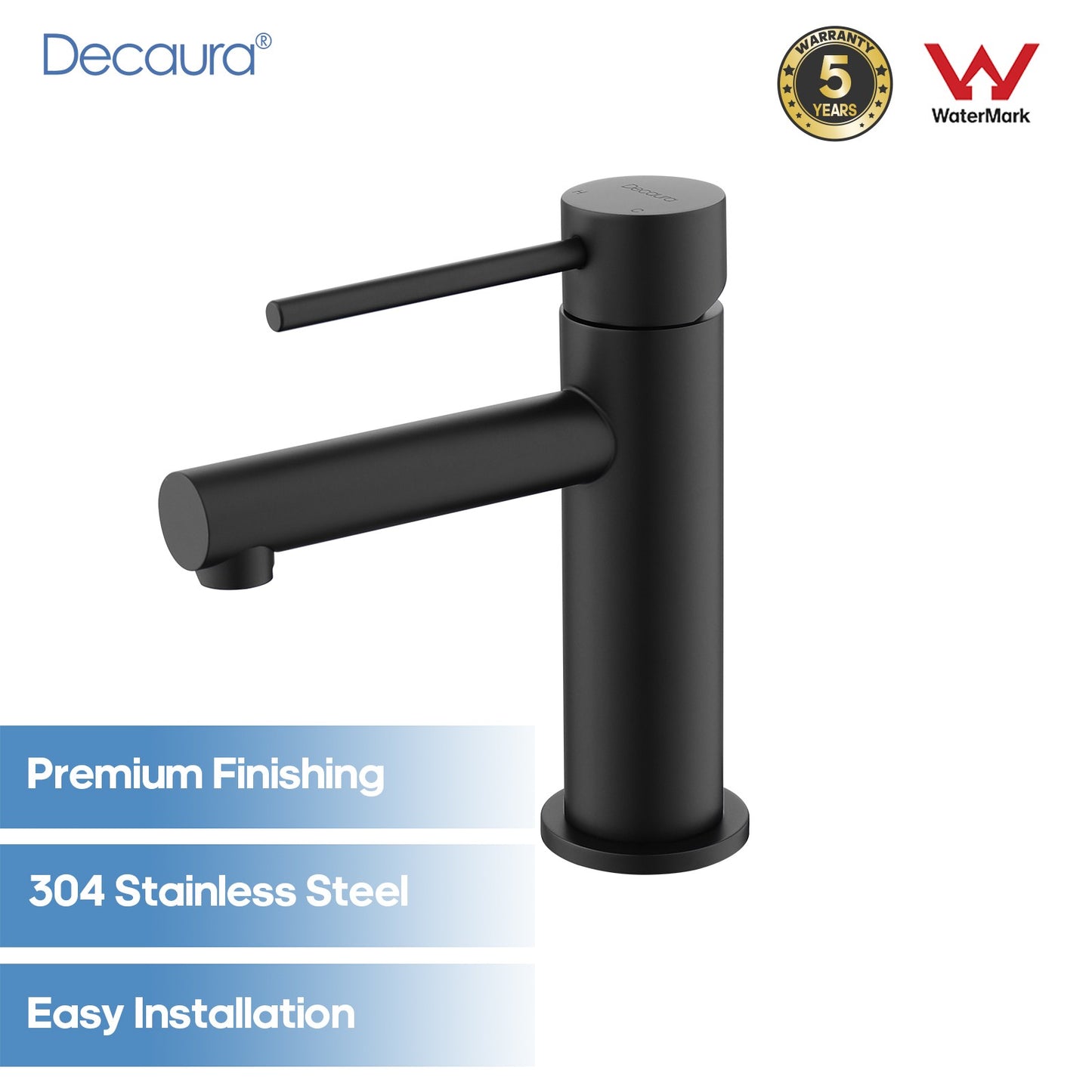 Decaura Bathroom Basin Mixer Tap Stainless Steel Round Chrome/Brushed/Black/Gold