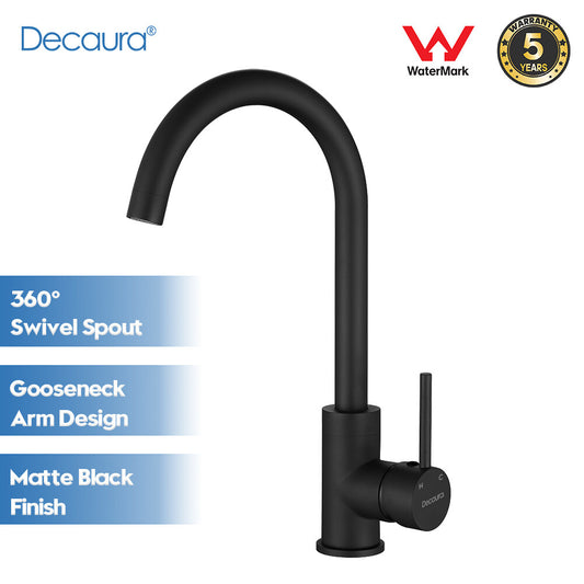 Decaura Kitchen Mixer Tap Black Sink Faucet 360° Swivel Gooseneck Arm