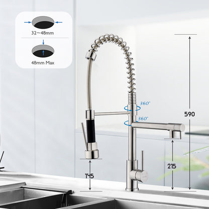 Decaura Kitchen Mixer Tap 2 Water Outlet Brushed Nickel 590mm high swivel Spout