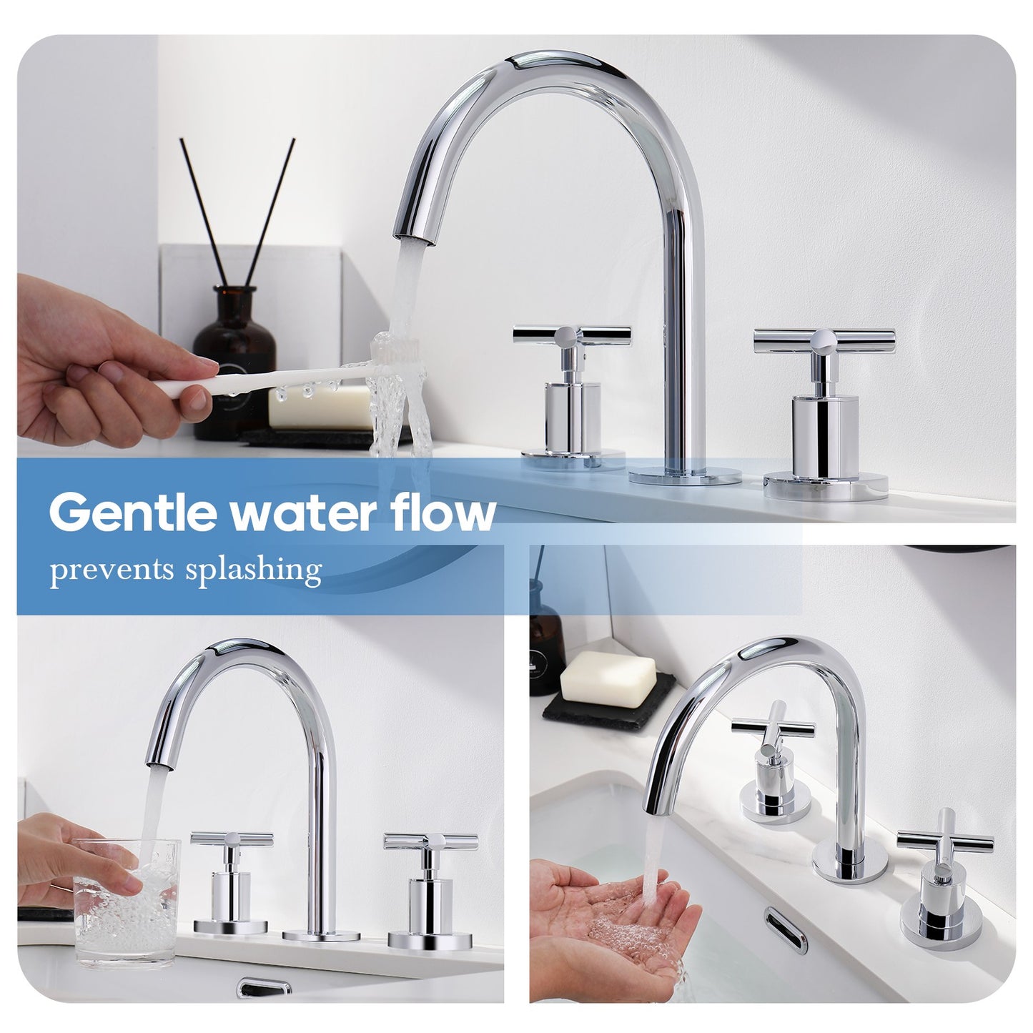 Decaura Basin Tap Set Cross Handle 1/4 Turn Mixer Chrome Round Swivel Spout