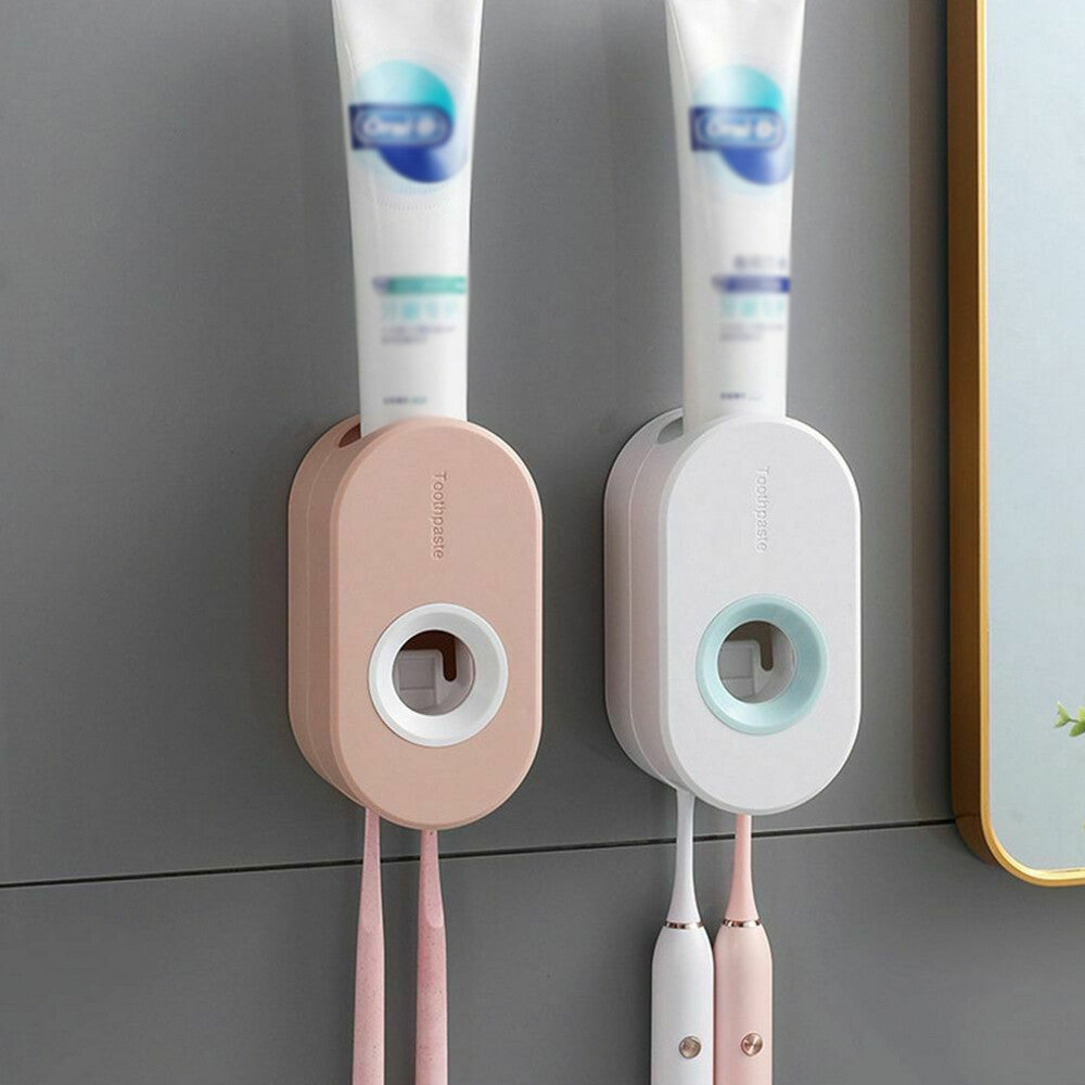 Toothbrush Holder Automatic Toothpaste Dispenser Bathroom Wall-mounted Rack NEW