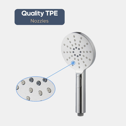 WELS Round Hand Held Shower Head+1.5m Shower Hose 3-Mode Spray Chrome