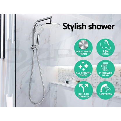 Cefito 9'' Rain Shower Head Set Round Handheld High Pressure Wall Chrome