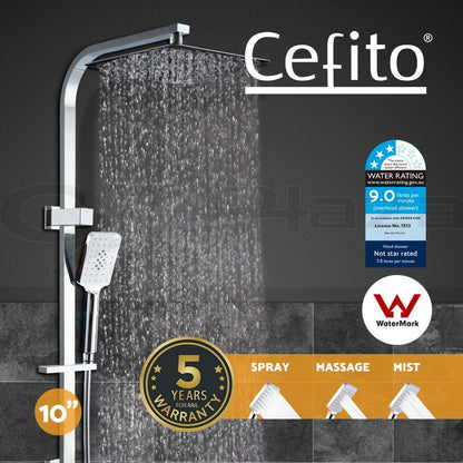 Cefito 10'' Rain Shower Head Set Square Handheld High Pressure Wall Chrome