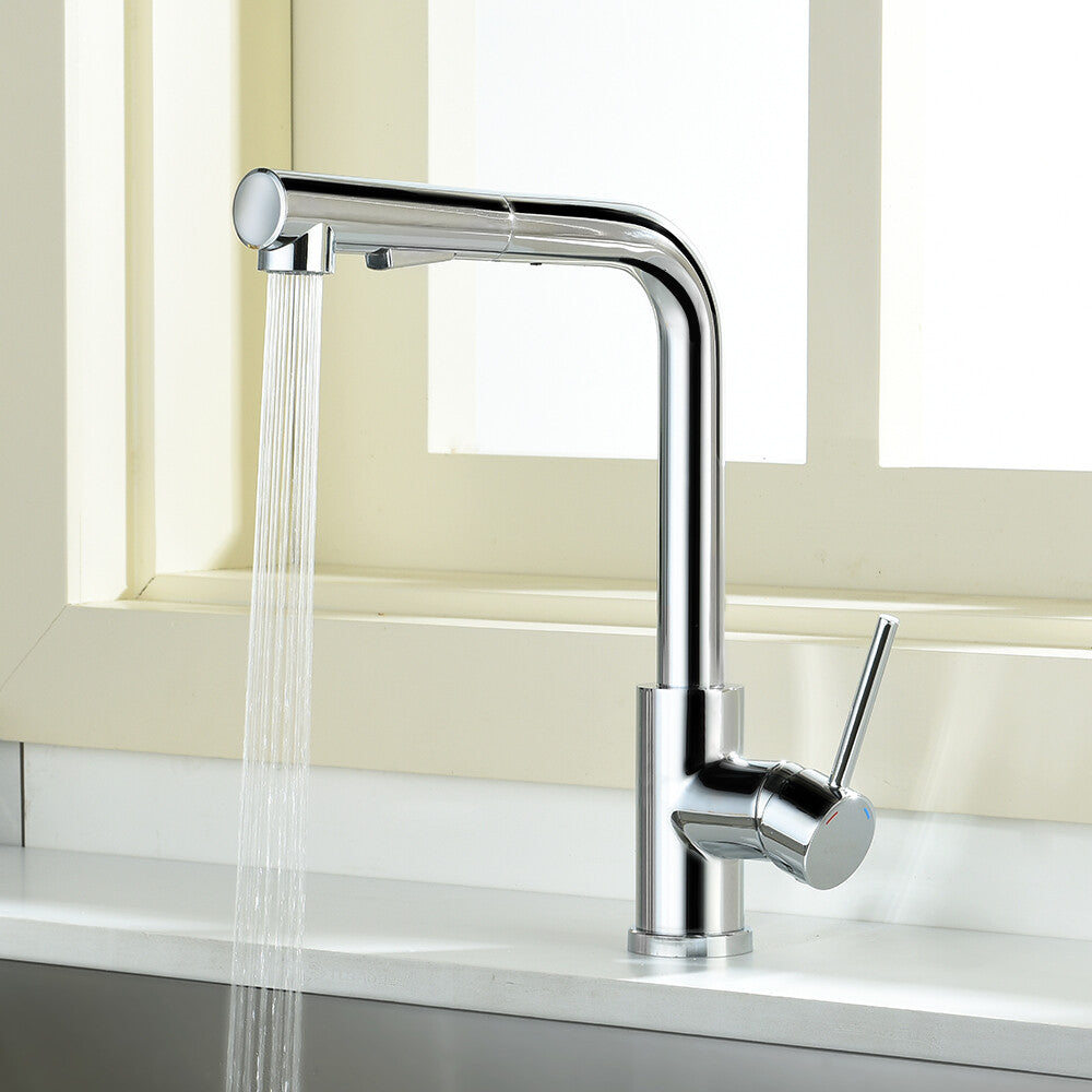 WELS Kitchen Tap Pull Out Sink Mixer Faucet Chrome Right-Angled Form