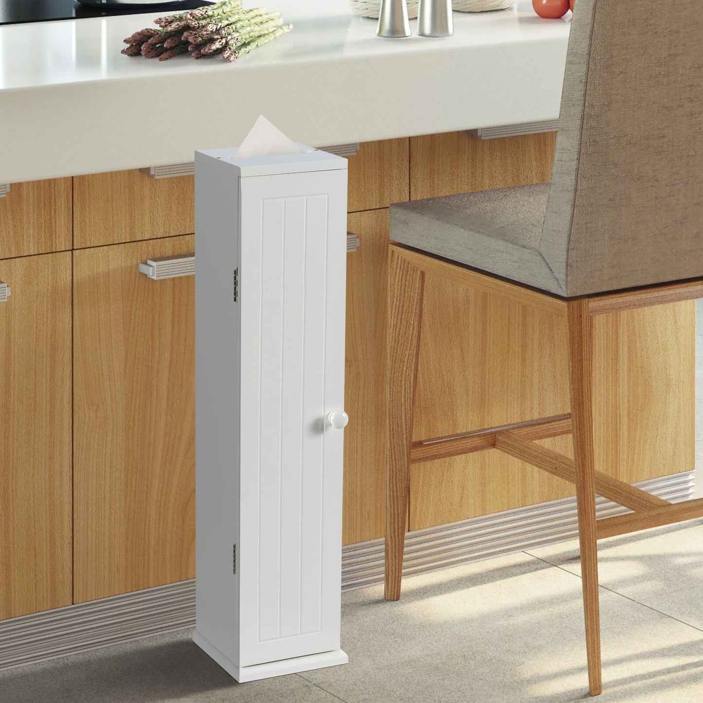 Giantex Bathroom Storage Cabinet Slim Tissue Organizer Paper Holder Toilet White