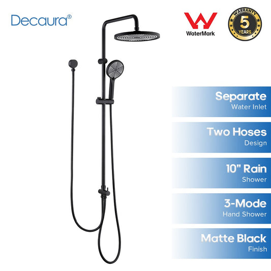 Decaura 10" Shower Head Set Black Separate Water Inlet Wall Tapware Shower Taps