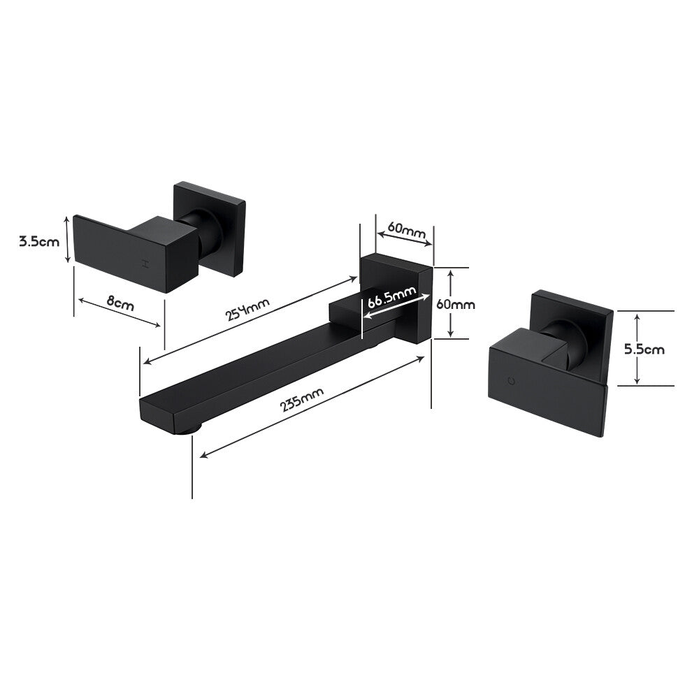 Decaura Square Bath Tap and 180° Swivel Bath Spout Set Wall Mount Black Bathroom