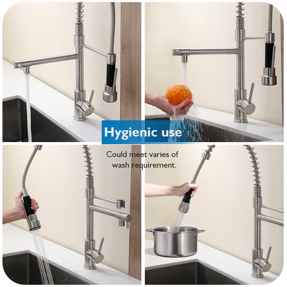 Decaura Kitchen Mixer Tap 2 Water Outlet Brushed Nickel 590mm high swivel Spout
