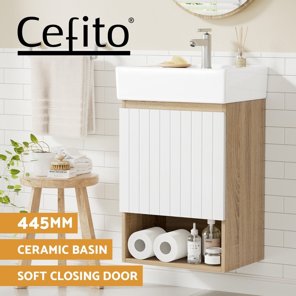 Cefito Vanity Unit 445mm Basin Bathroom Cabinet Storage Wall Hung Sink White