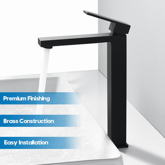 Decaura WELS Tall Bathroom Basin Mixer Tap Black Square Vanity Faucet Brass