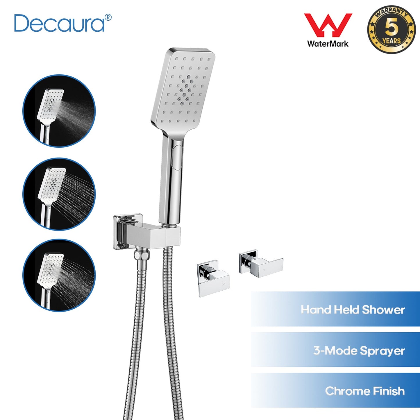 Decaura Hand Held Shower Head with Hose and Holder Set Handset Shower Mixer Tap