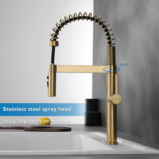 Decaura Kitchen Mixer Tap Brushed Gold with Pull Out 3-Mode Metal Sprayer