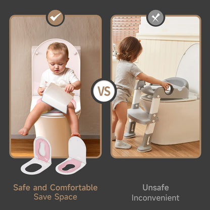 AQUATIZ Blue D-Shaped Family Toilet Seat with Built-in Potty Training Seat