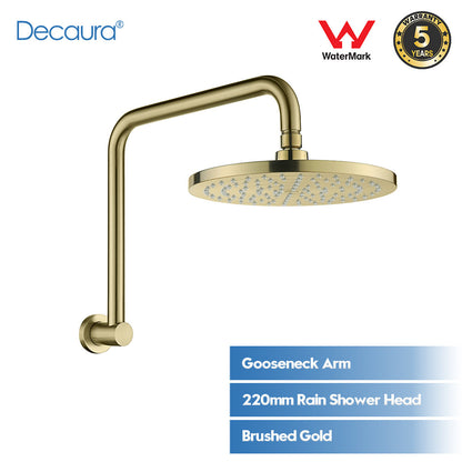 Decaura Shower Head Set Brushed Gold Round Rail Set Shower Mixer Tap Wall Mount
