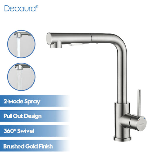 Decaura Kitchen Mixer Tap Pull out 2-Mode Spray Sink Taps Swivel Brushed Nickel