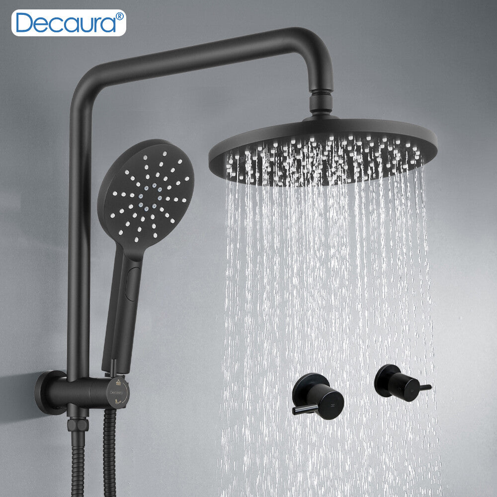 Decaura 9" or 10" Shower Head Set Gooseneck Chrome Black Golden Wall Shower Taps
