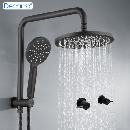 Decaura 9" or 10" Shower Head Set Gooseneck Chrome Black Golden Wall Shower Taps