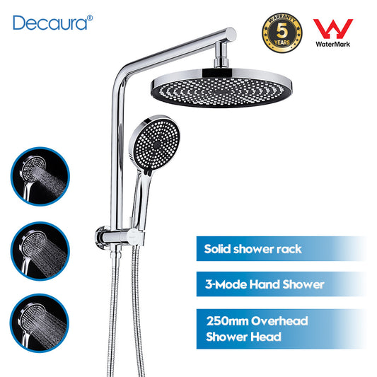 WELS 10 Inch Rain Shower Head Set Gooseneck Round Shower Mixer Tap Cross Handle