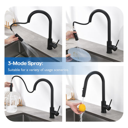 Decaura Kitchen Mixer Tap Pull Out Black 3-Mode Spray Head Sink Faucet Swivel