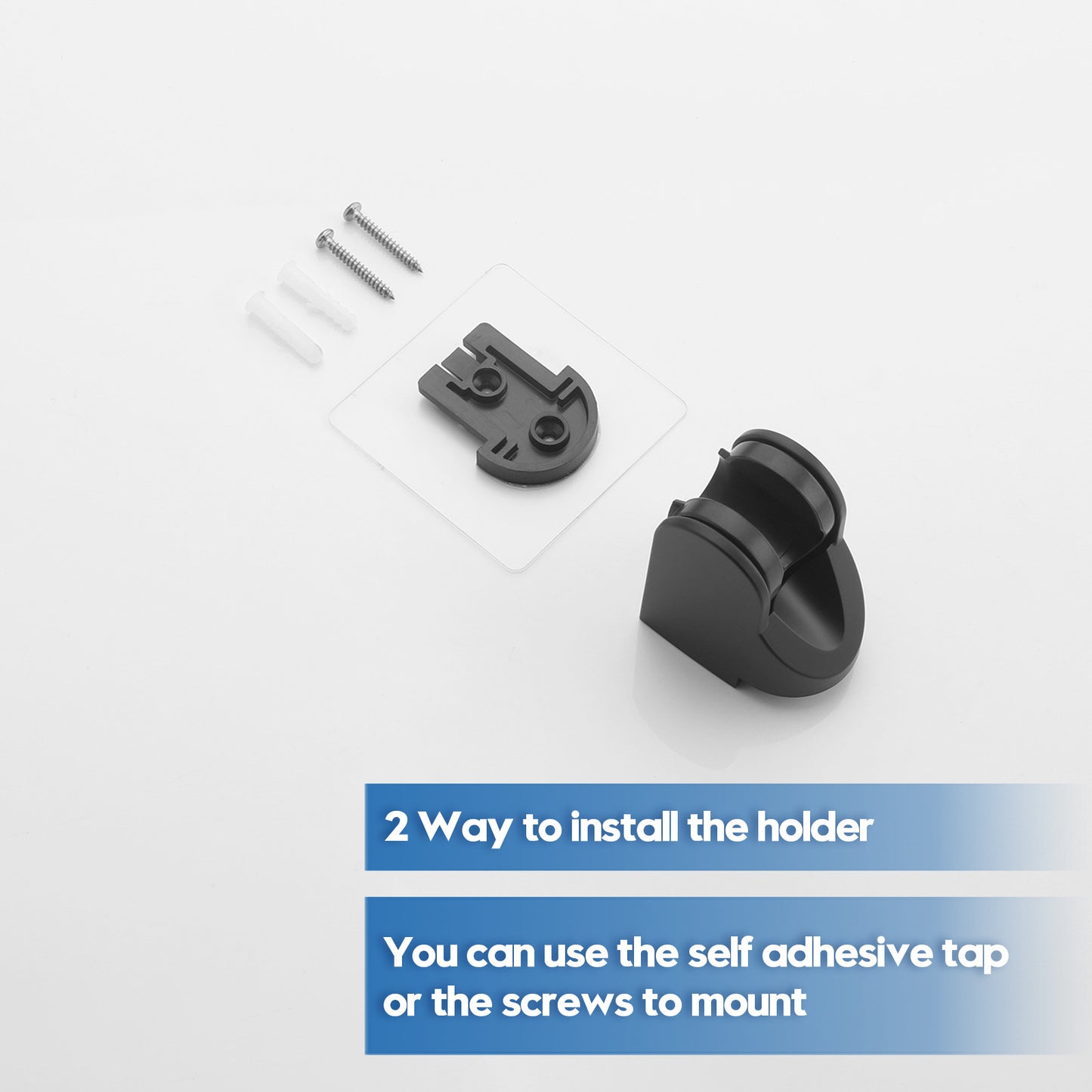 2PCS Hand Held Shower Head Holder Wall Mount Self Adhesive Black