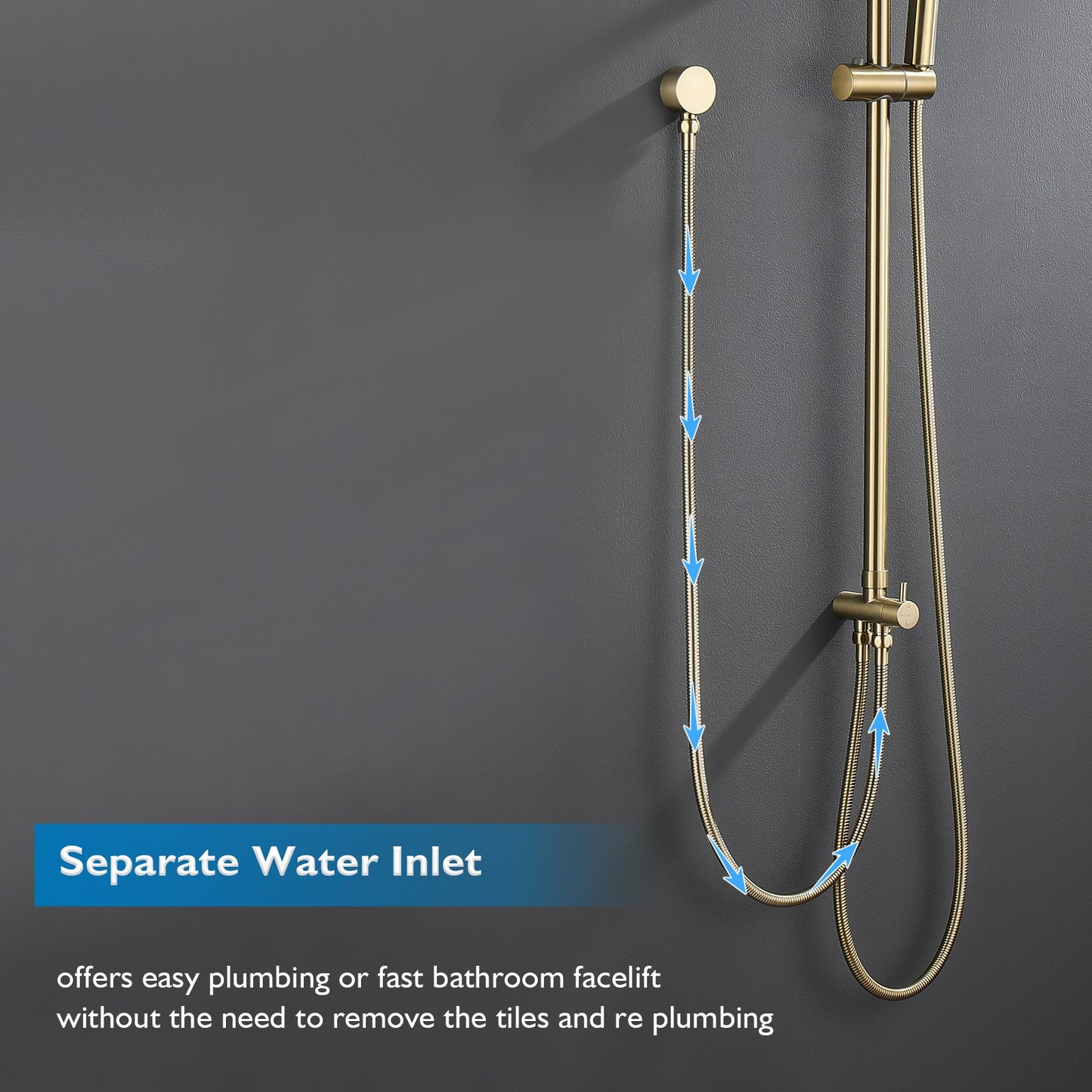 WELS 9" Rain Shower Head Set Brushed Gold Separate Water Inlet Shower Mixer Taps