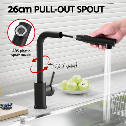 Cefito Kitchen Mixer Tap Pull Out Rectangle 2 Mode Sink Basin Faucet WELS Black