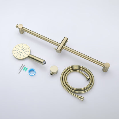 Decaura Shower Rail Set Hand Held Shower Head on Sliding Bar Brushed Gold Taps