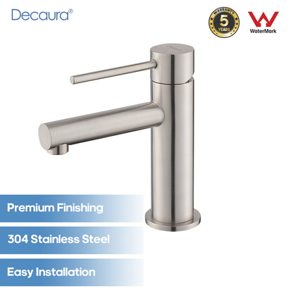 Decaura small Bathroom Basin Mixer Tap Round Taps Brushed Nickel Vanity Faucet