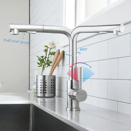 Decaura Kitchen Mixer Tap Pull out 2-Mode Spray Sink Taps Swivel Brushed Nickel