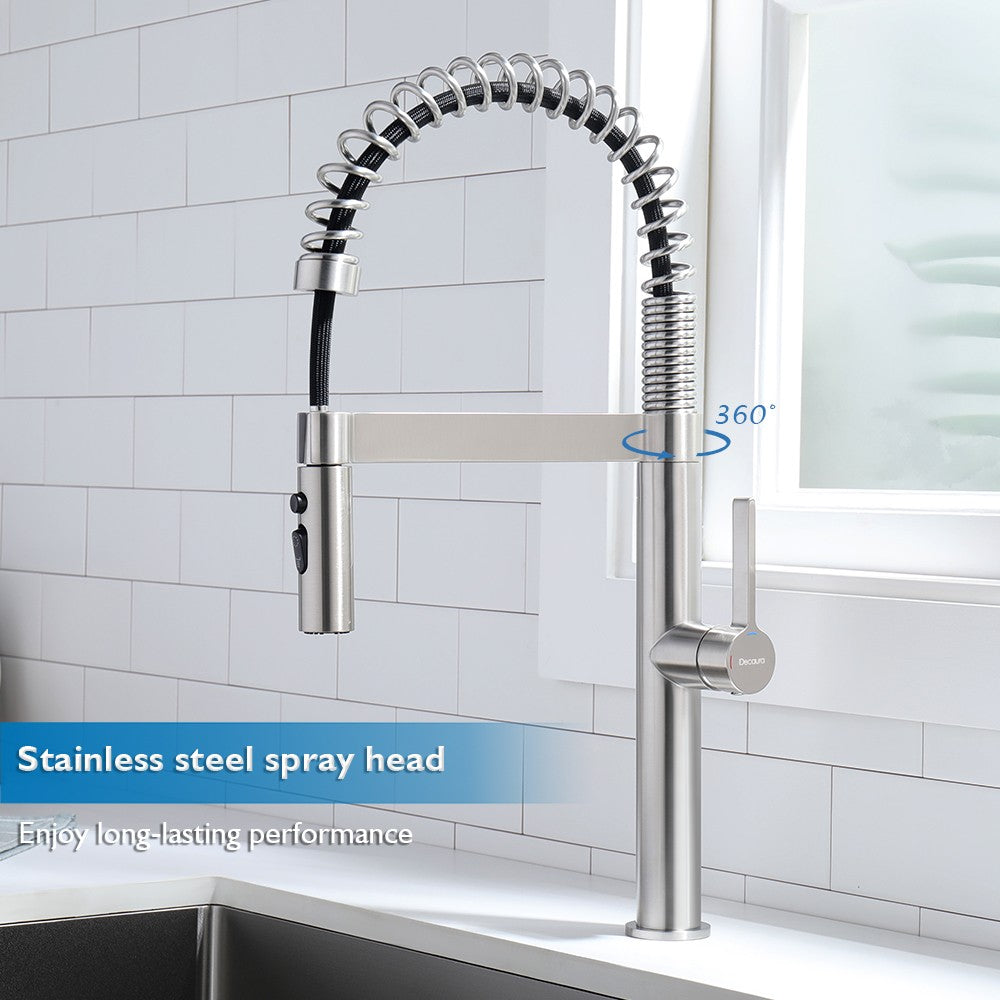 Decaura Spring Kitchen Tap Pull Out Stainless Steel Spray Head Brushed Nickel