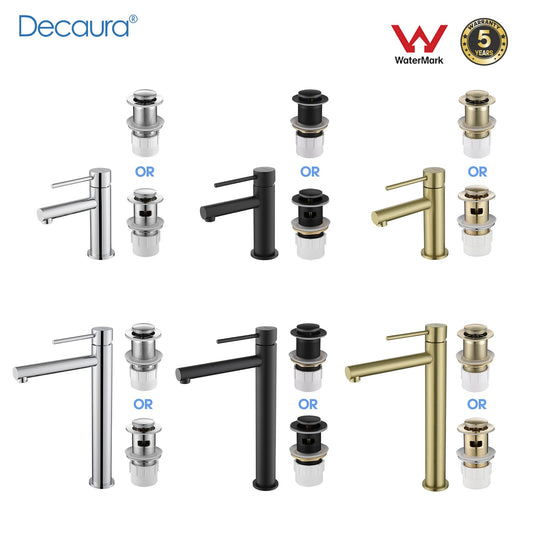 Decaura Bathroom Basin Mixer Tap with Pop Up Waste Chrome/Black/Brushed Gold