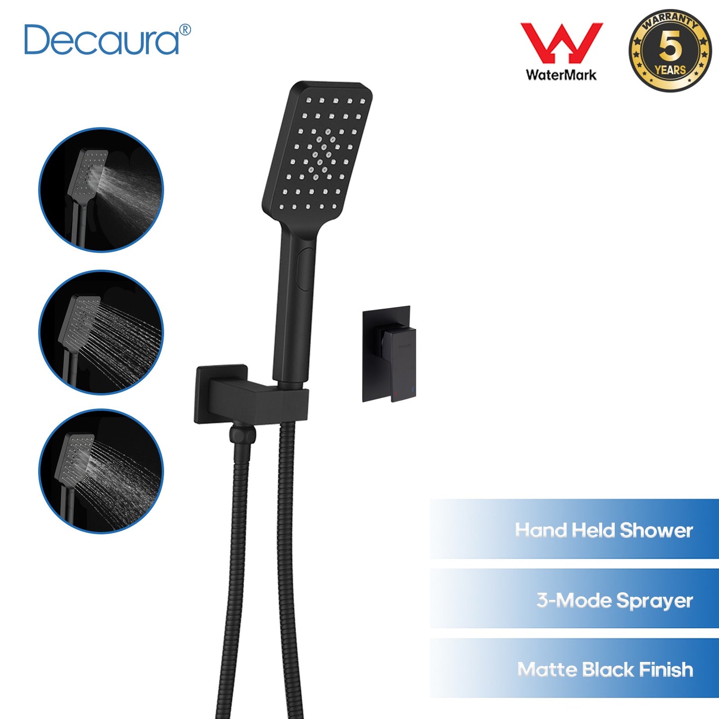 Decaura Hand Held Shower Head Set Shower Handset 3-Mode Sprayer Shower Taps