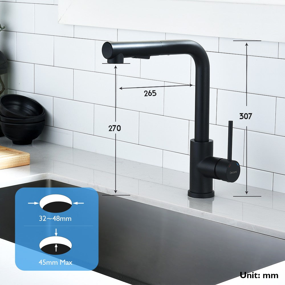 WELS Kitchen Mixer Tap Pull out Sink Faucet 2-Mode Sprayer Matte Black Swivel
