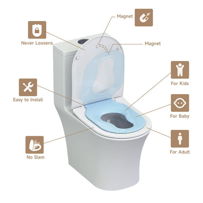 AQUATIZ Blue D-Shaped Family Toilet Seat with Built-in Potty Training Seat