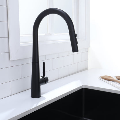 Decaura Kitchen Tap Black Pull Out 3-Mode Spray Head Gooseneck Swivel Arm Luxury