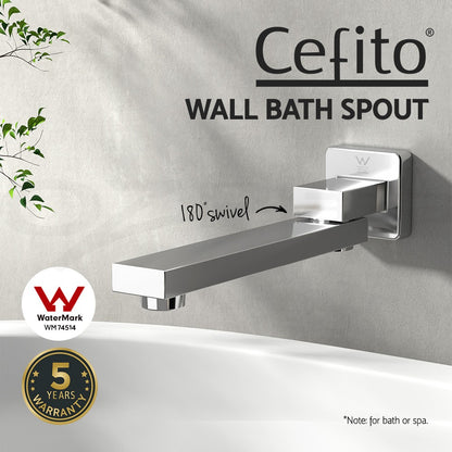 Cefito Bathroom Tap Wall Bath Spout 180 Swivel Bathtub Shower Square Chrome
