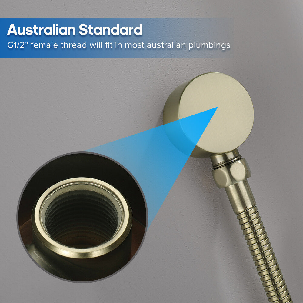 Decaura Brushed Gold Hand Held Shower Head on Sliding Rail Set Adjustable