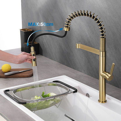 Decaura Kitchen Mixer Tap Brushed Gold with Pull Out 3-Mode Metal Sprayer