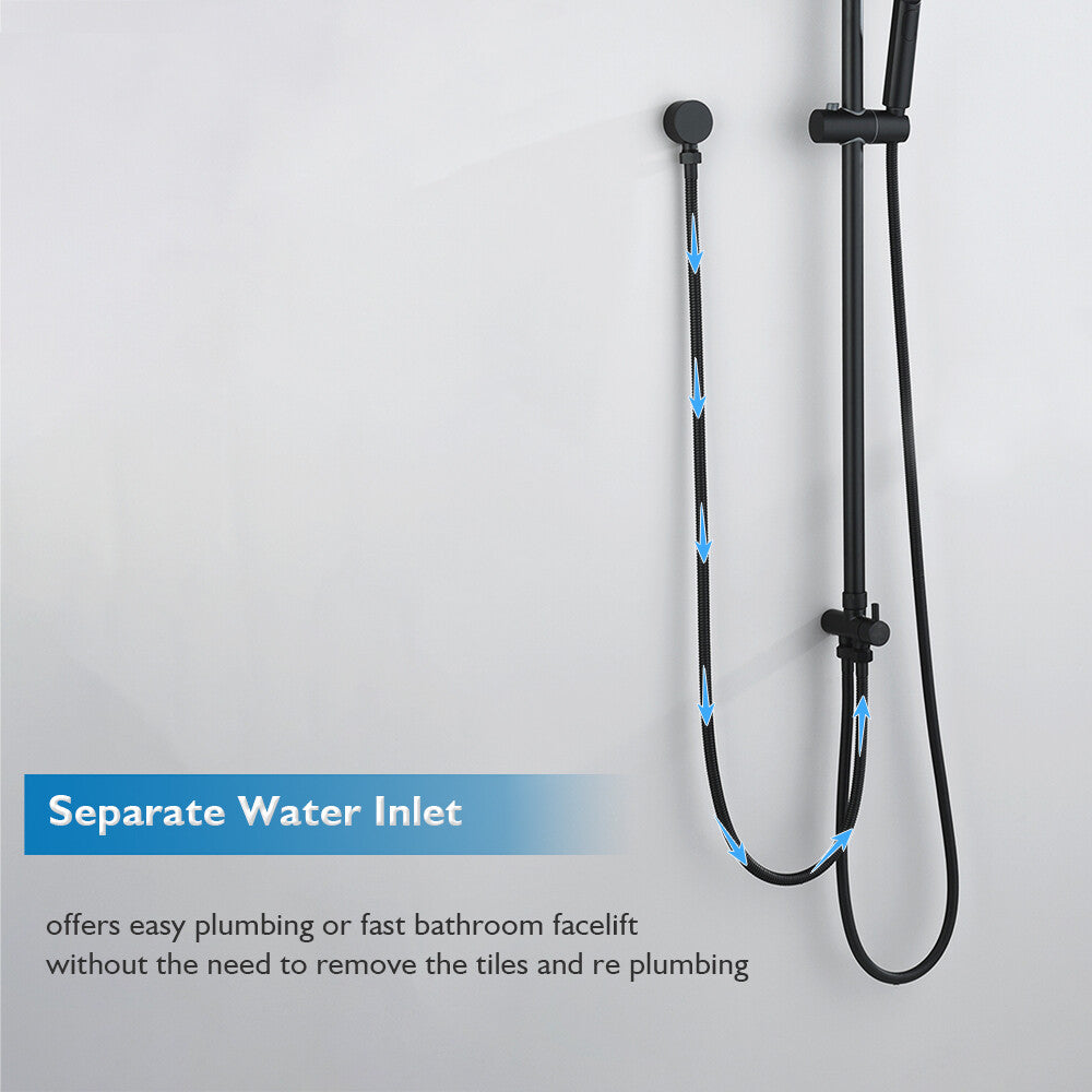 Decaura 9" Rain Shower Head Set Black Separate Water Inlet Elbow Round Gooseneck