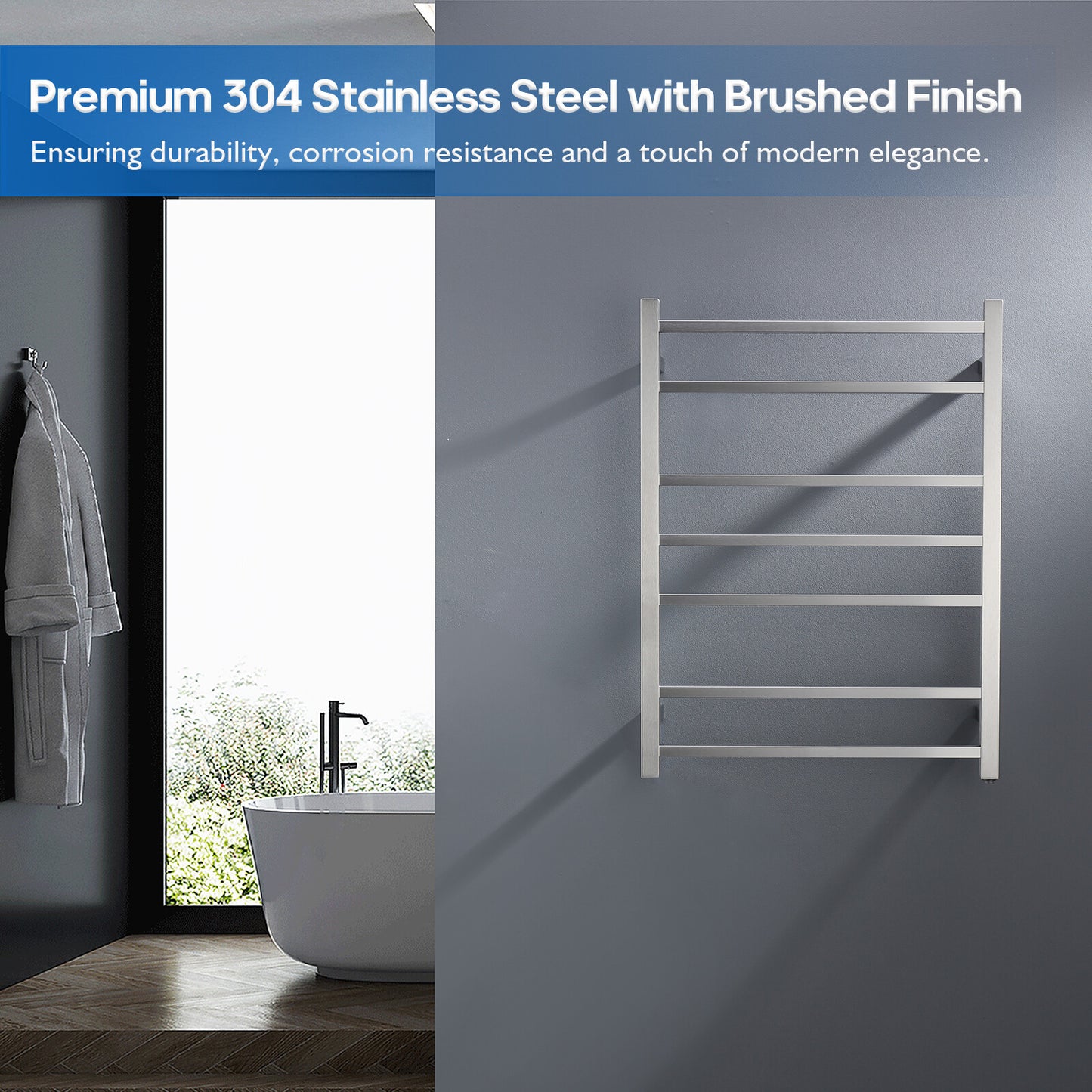 Decaura Wall Mounted Heated Towel Rail 7 Bars 304 Stainless Steel Round/Square