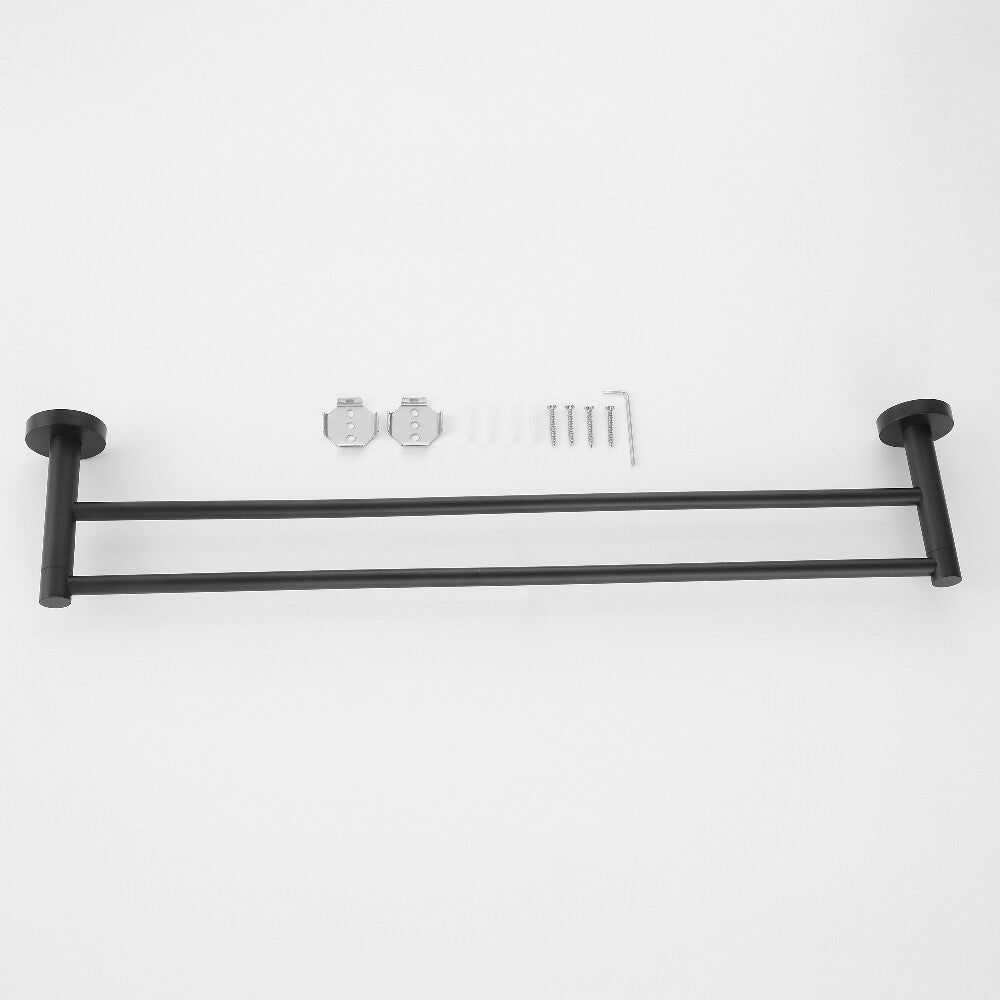 Decaura Double Towel Rail Rack Bar 750mm Matte Black Wall Mount Holder Bathroom