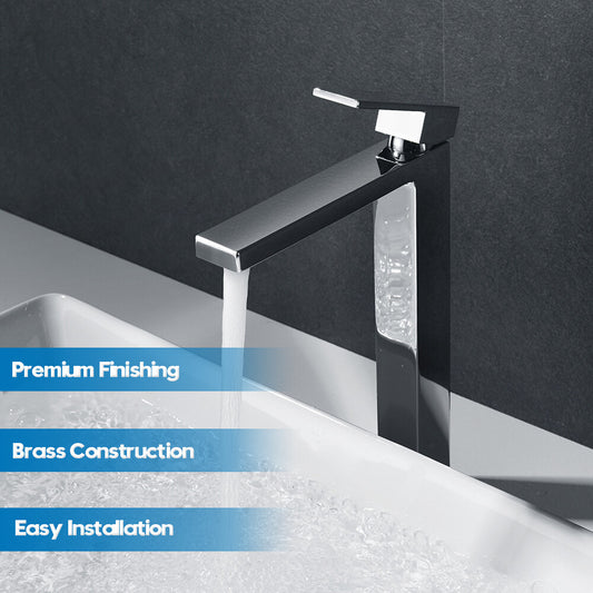 Decaura tall basin mixer tap brass square chrome bathroom high vanity faucet