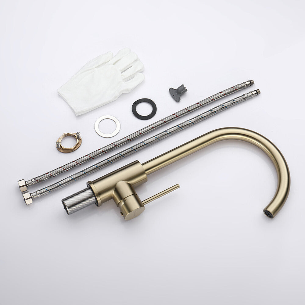 Decaura Kitchen Mixer Tap Brushed Gold Stainless Steel Sink Laundry Taps Swivel