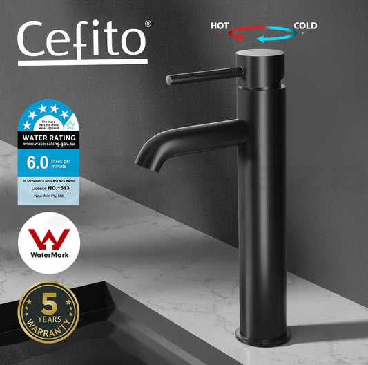 Cefito Bathroom Taps Basin Mixer Tap Laundry Faucet Sink Swivel Black