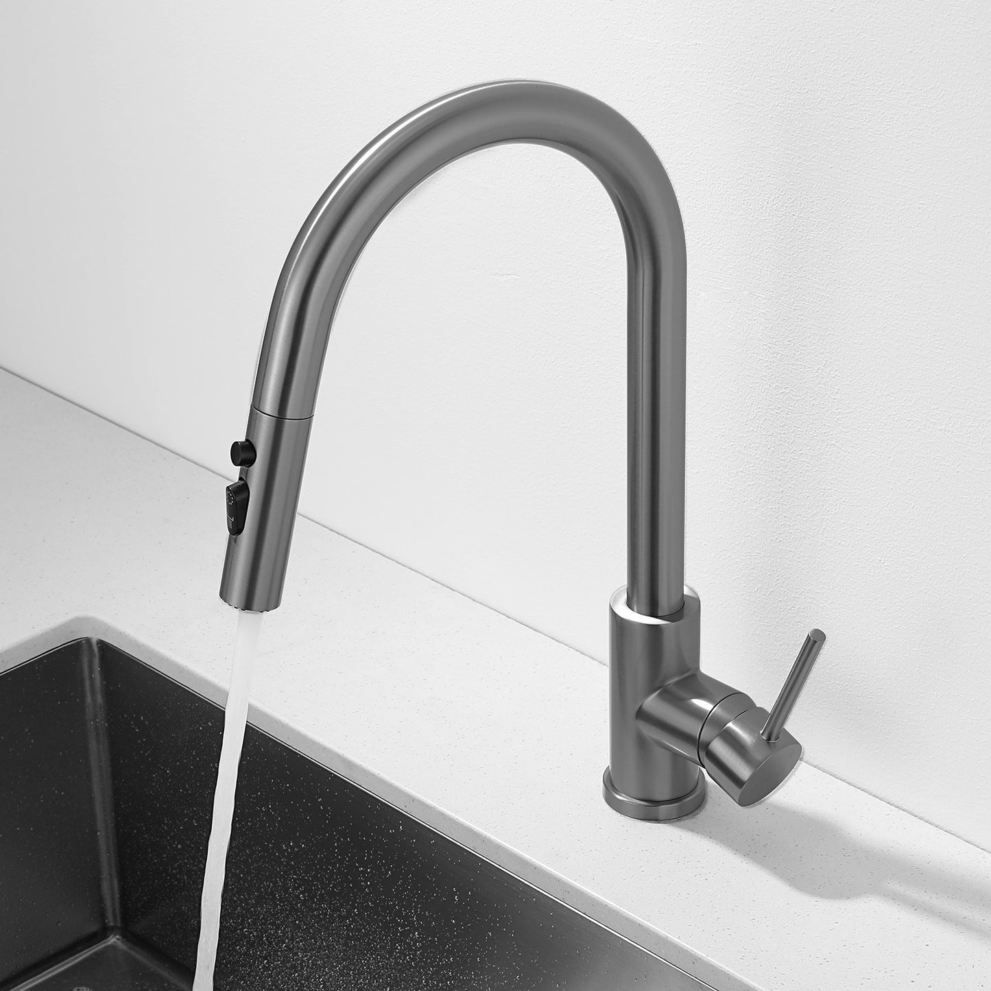 Decaura Kitchen Mixer Tap Pull Out Brushed Gunmetal Stainless Steel Spray Head