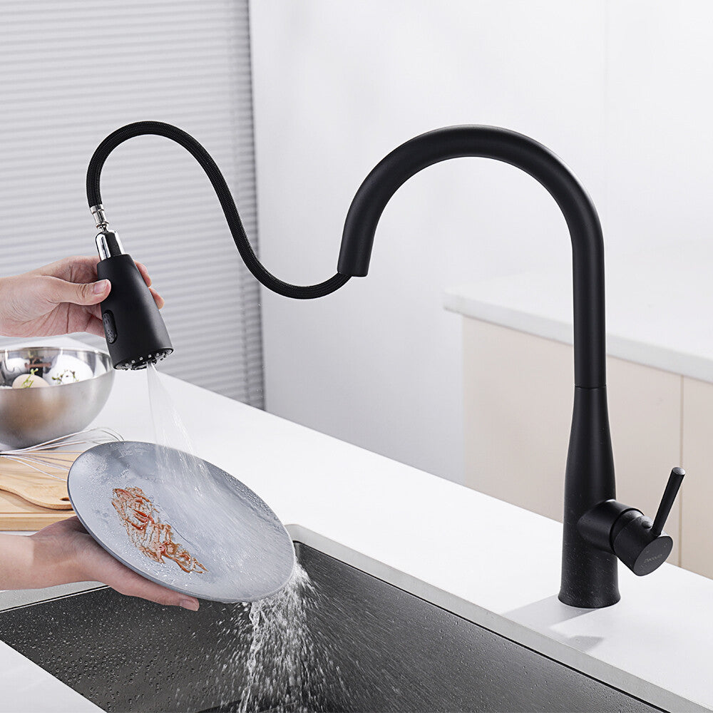 Decaura Kitchen Mixer Tap Pull Out 3-Mode Sprayer Swivel Black Sink Faucet